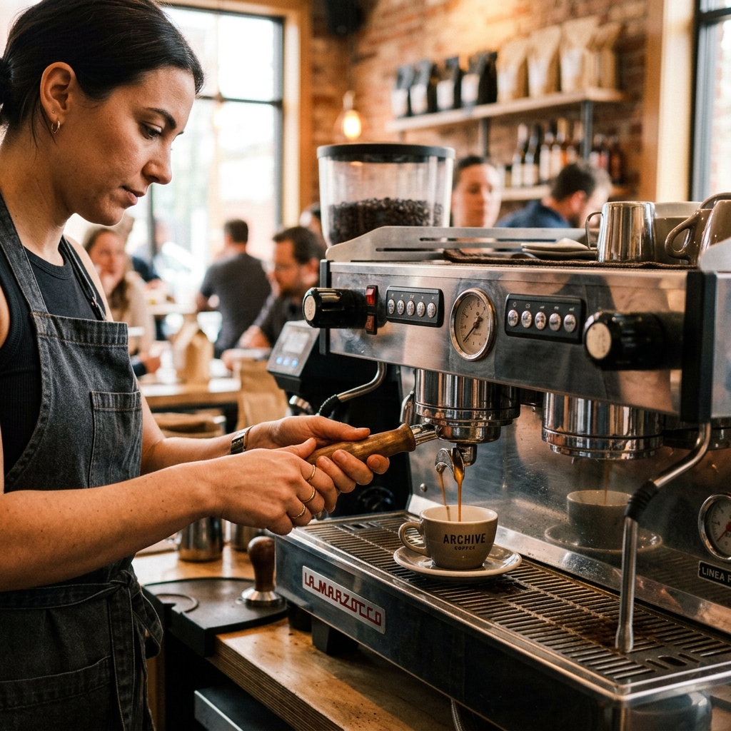Barista carefully preparing a specialty coffee